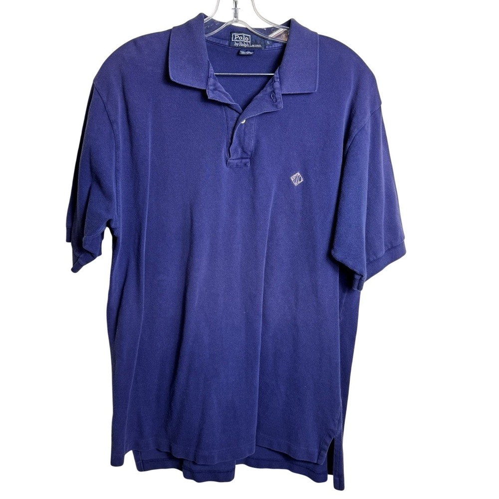 Vintage Polo Ralph Lauren Diamond RLL Crest Polo‎ Shirt Purple Blue Mens L